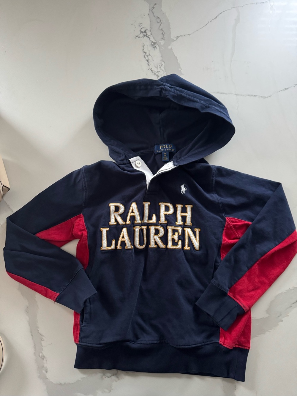Ralph Lauren classic vintage type Navy & Red Logo Pullover Hoodie